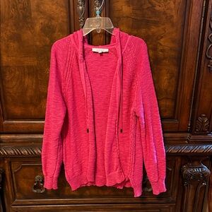 Ellen Tracy Vibrant Pink zip up Cardigan with hood